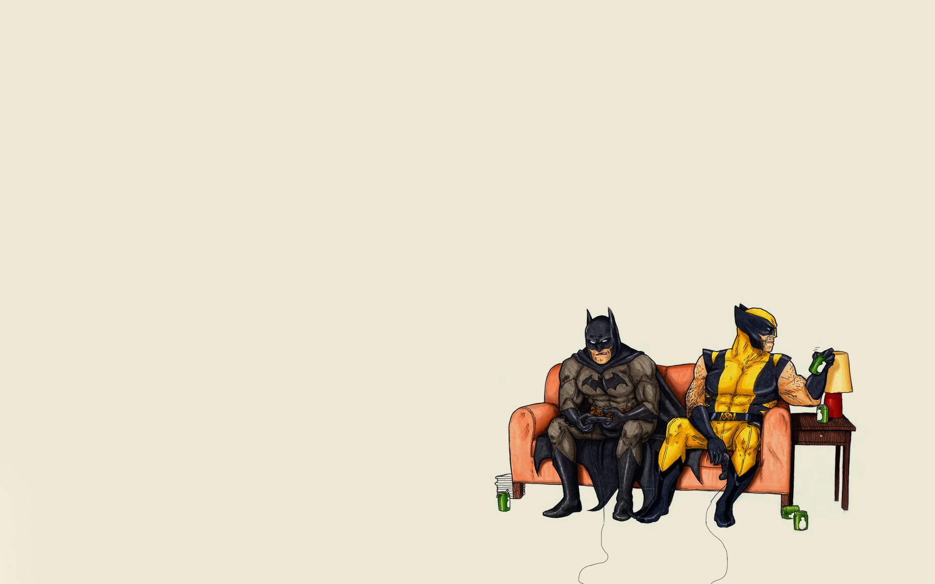 batman minimalismo fumetto wolverine divano joystick giocare lattine dischi lampada