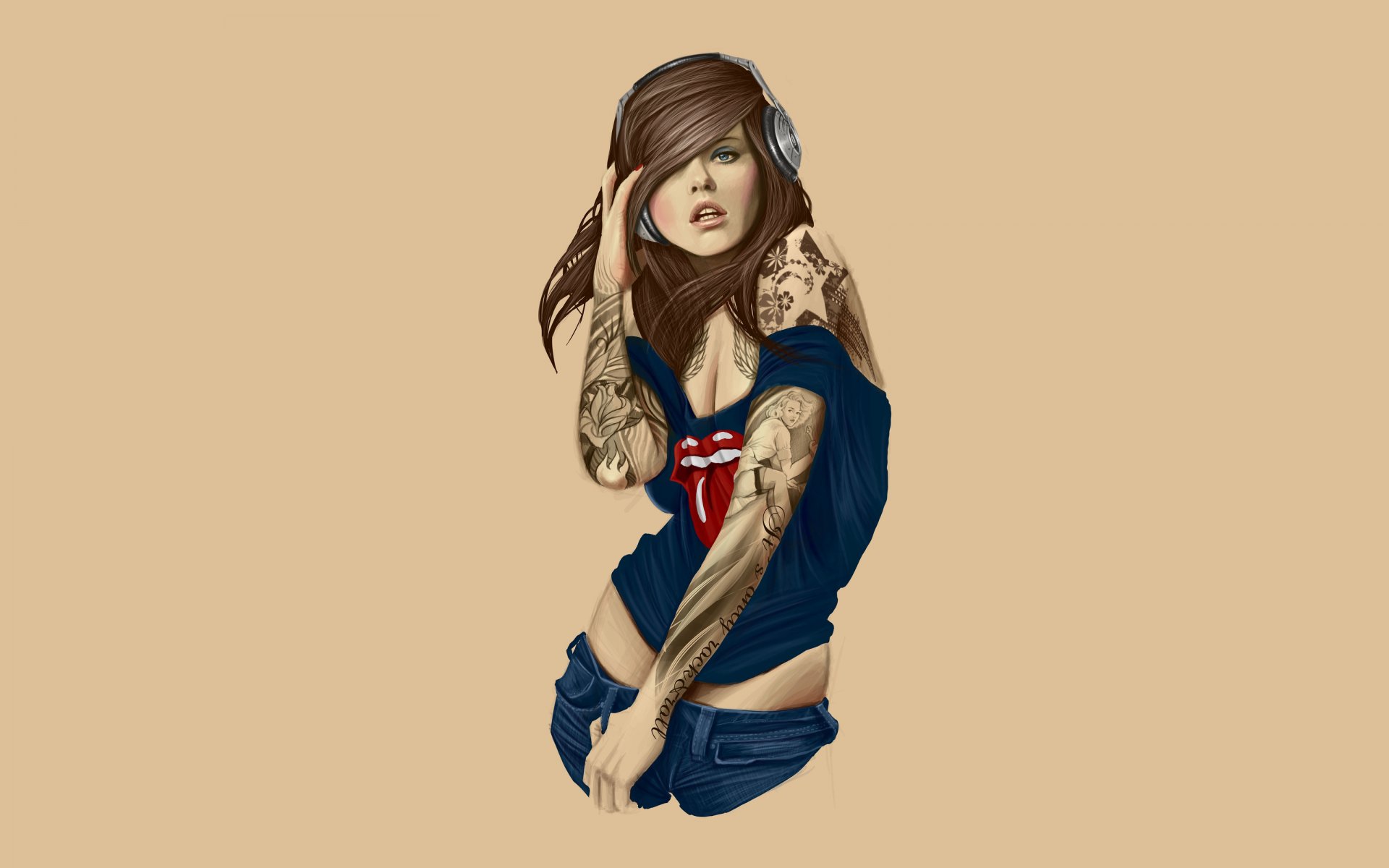 girl headphones tattoo