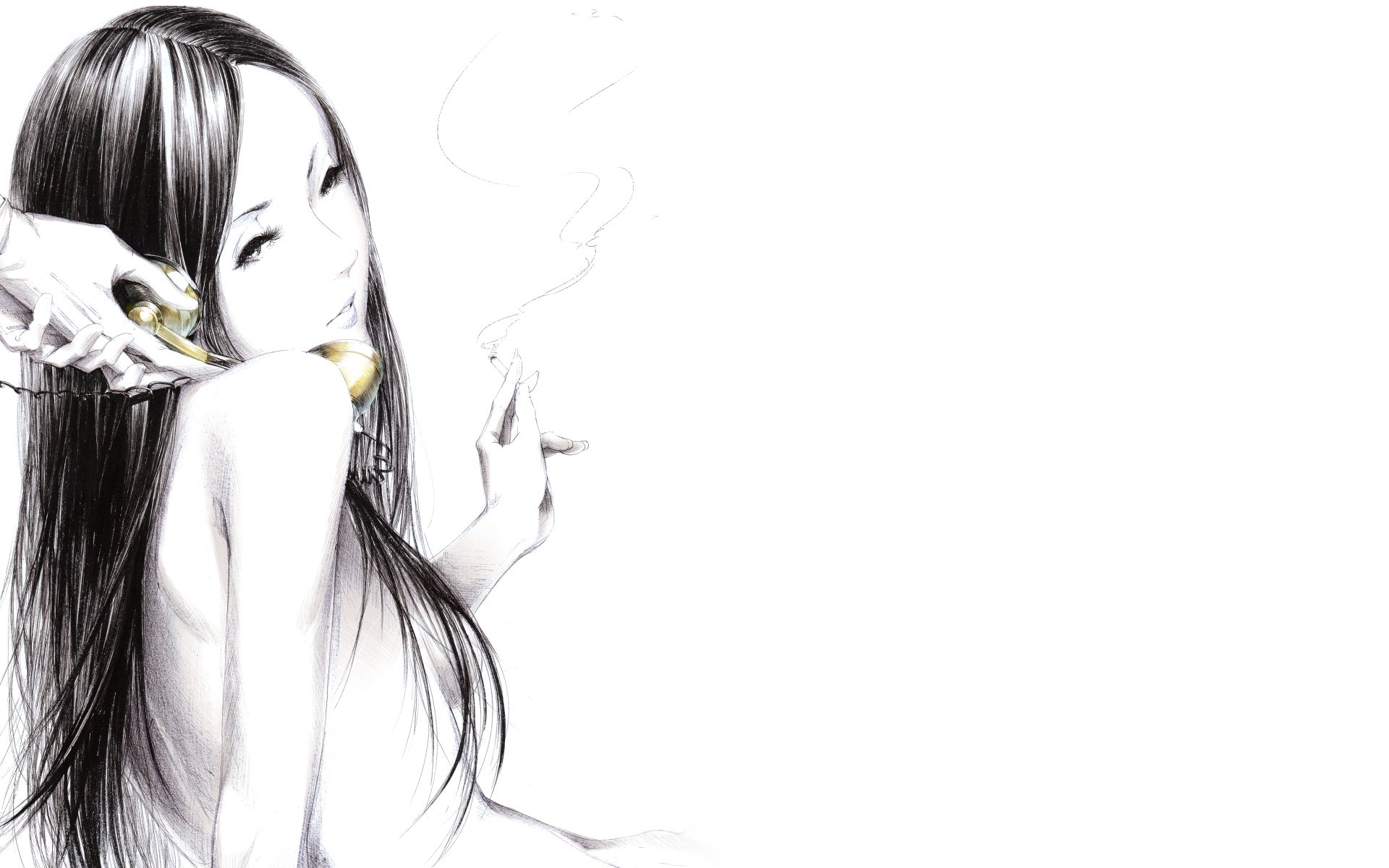 dessin art sawasawa fille cigarette fumée combiné mains