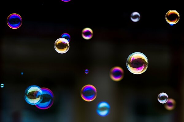 Floating rainbow soap bubbles