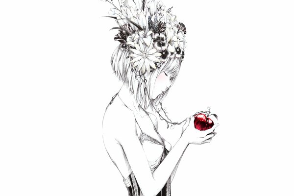 A painted beauty with a red apple