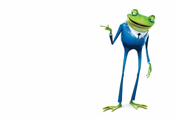 Frog in a blue suit and tie on a light background minimalism