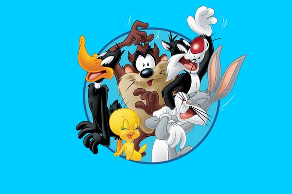 Cartoon characters: duck, dog, cat, rabbit, duckling