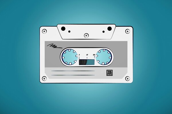 A painted gray audio cassette on a blue background