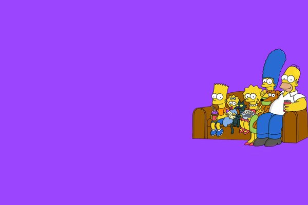 The Simpsons are sitting with the whole family on the couch