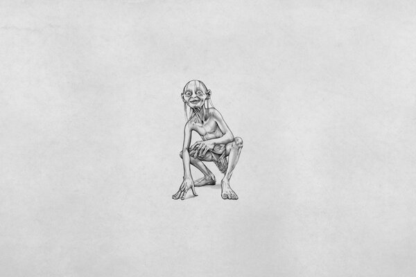 Black and white gollum on a gray background