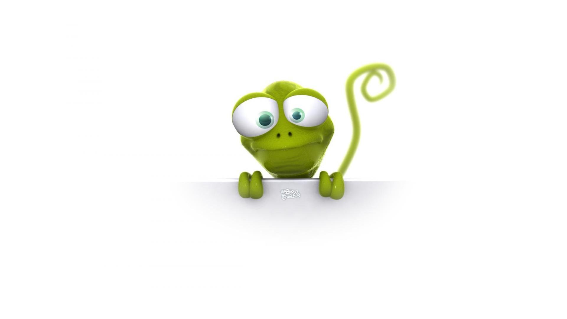 white background lizard cartoon big eyes green tail view mood