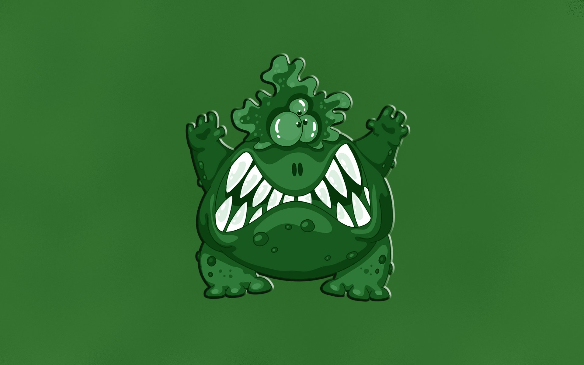 monster toothy green three-eyed warty evil monster