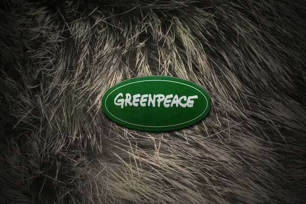 Greenpeace-Logo auf Pelzhintergrund