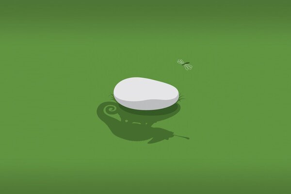 White stone on a green background drawing