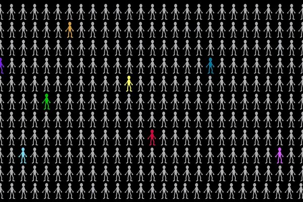 Varias figuras de personas de color entre las figuras blancas