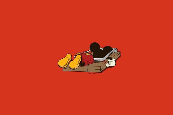 Mickey Mouse on a red background fell into a trap