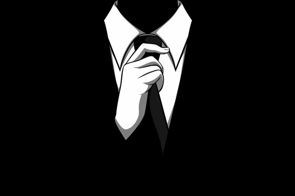 Anonymous in a tie, black and white vector drawing