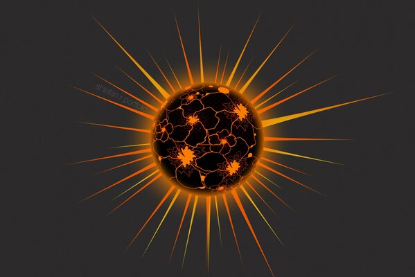 A planet with orange radiation on a black background