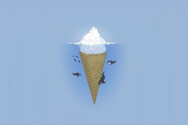 Ilustración de un iceberg de helado sobre un fondo azul