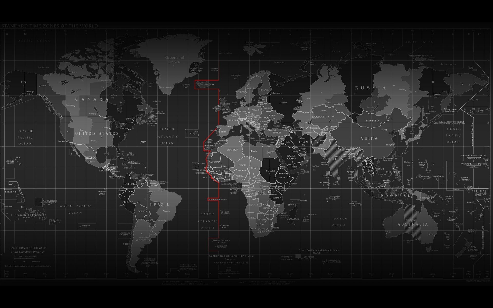 mappa bianco e nero fusi orari