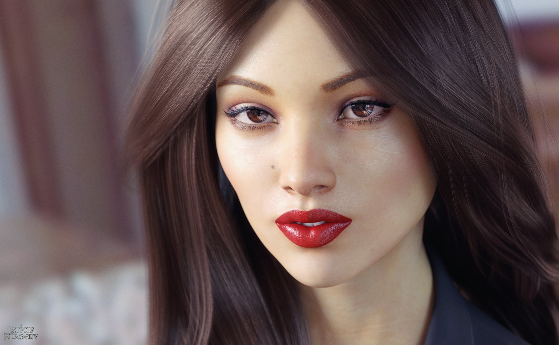 rendering mädchen gesicht aussehen lippenstift braune augen haare