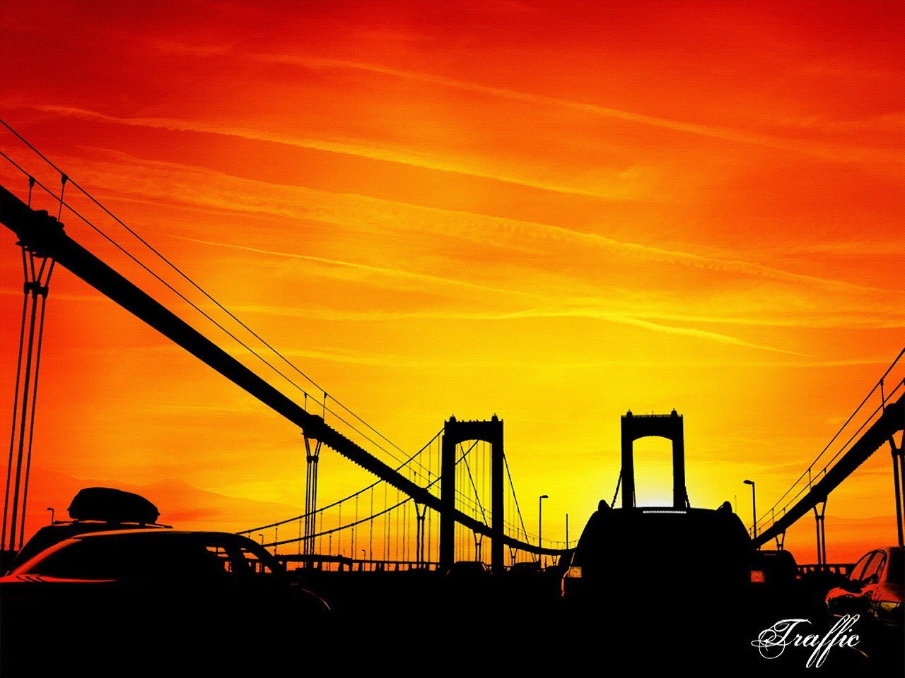 puente vector puesta de sol