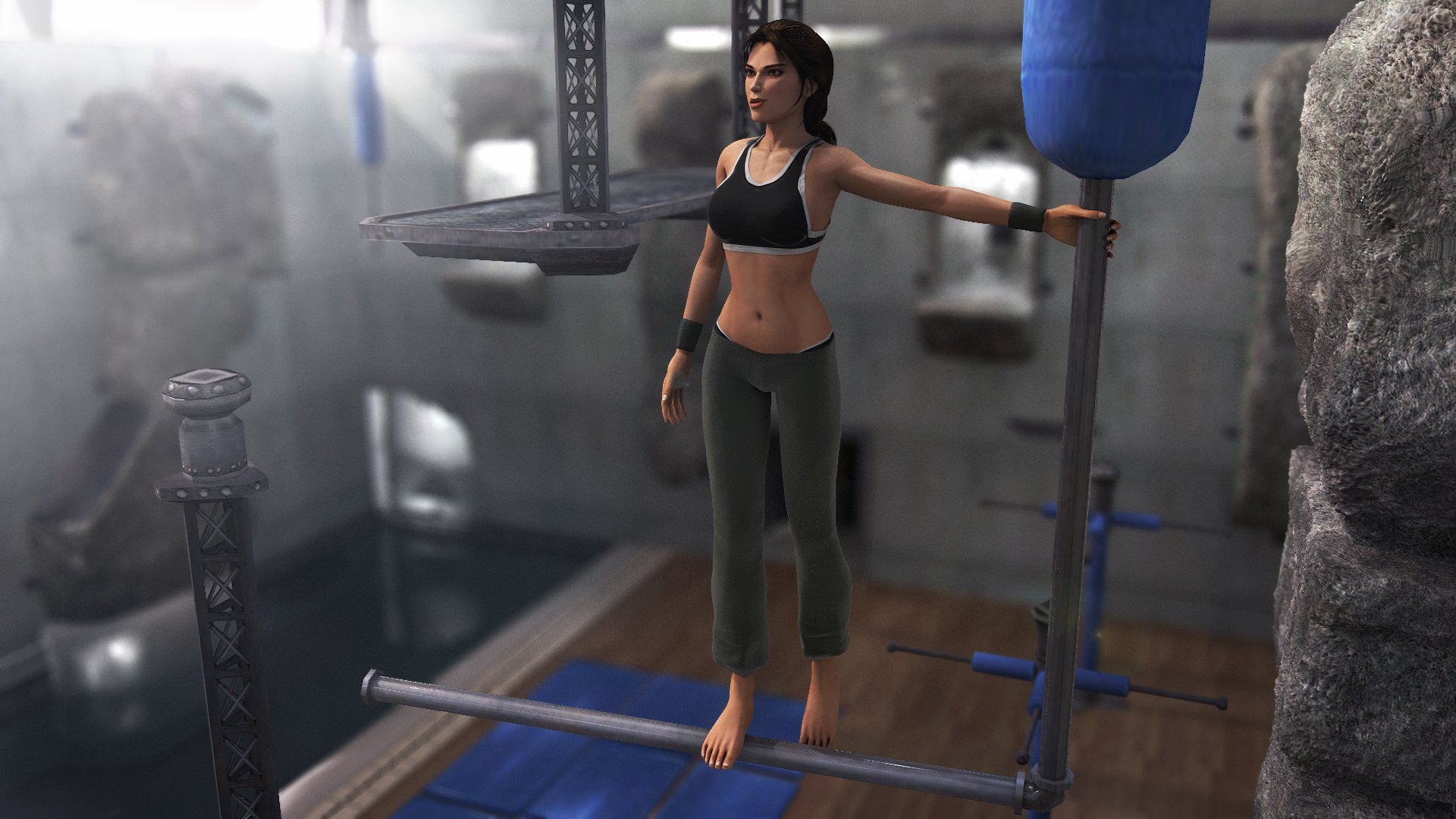 fille gym entraînement beauté costume lara croft tomb raider