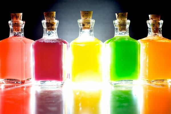 Vials with multicolored liquids