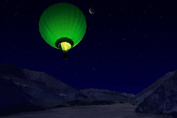 Vert air de voler le ballon au fond dans un ciel nocturne