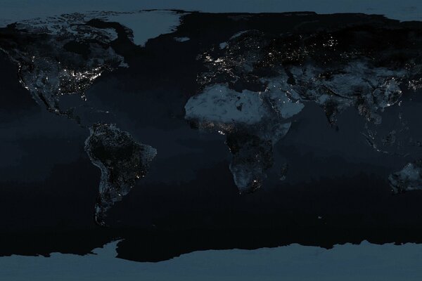 Map of the world continents in dark style