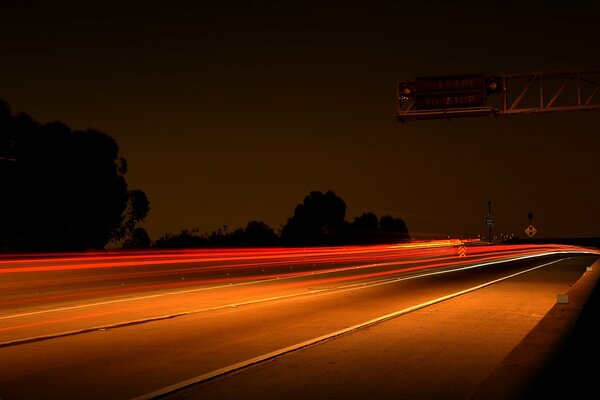 Burning lights of the night autobahn