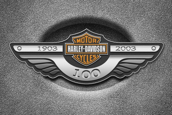 Metal logo of a Harley davidson motorcycle