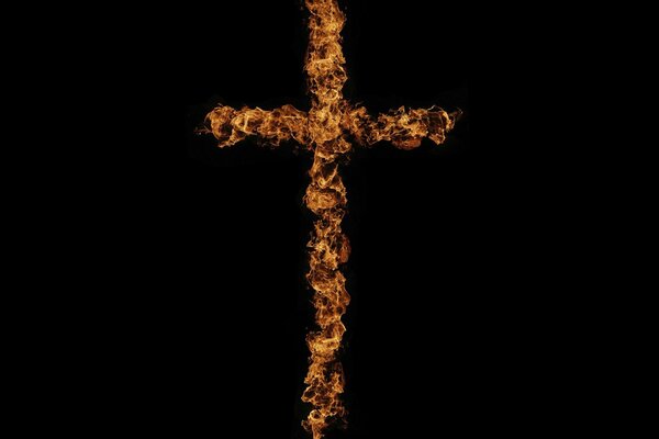 Cruz de fuego sobre fondo negro