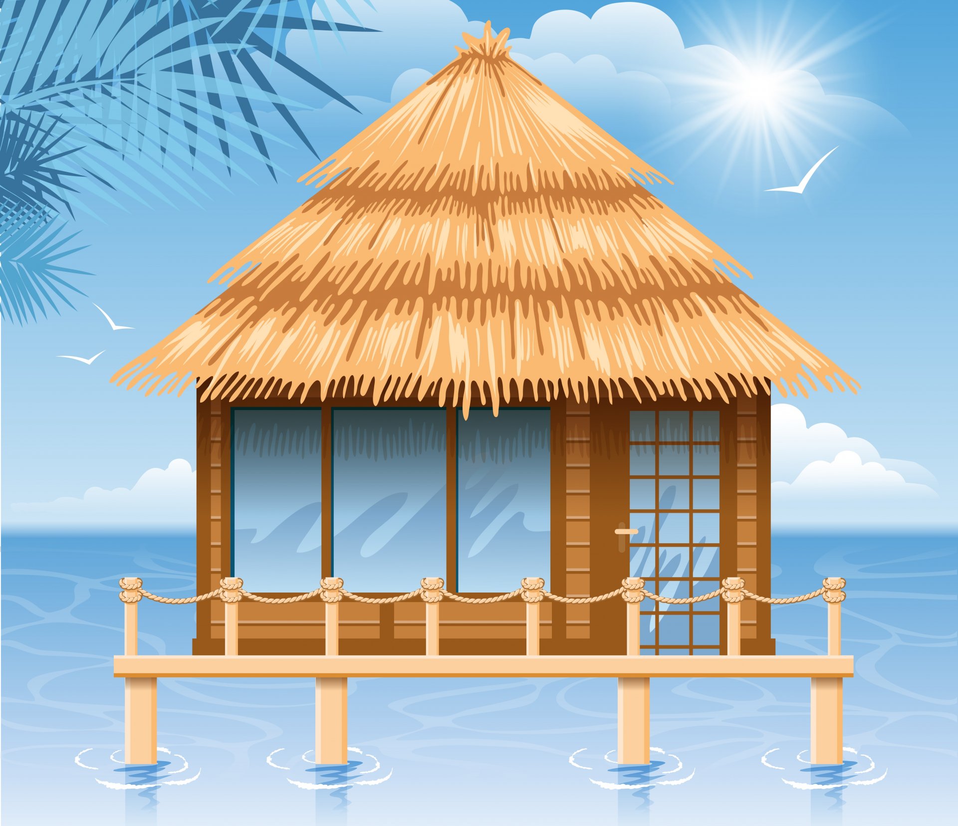 3d sea gazebo birds sun