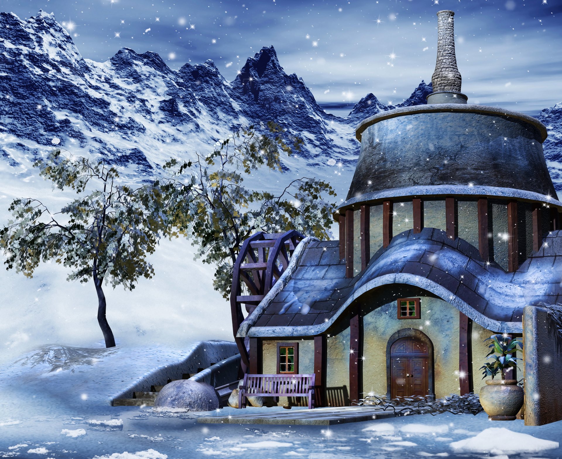 casa invierno nieve gráficos 3d foto