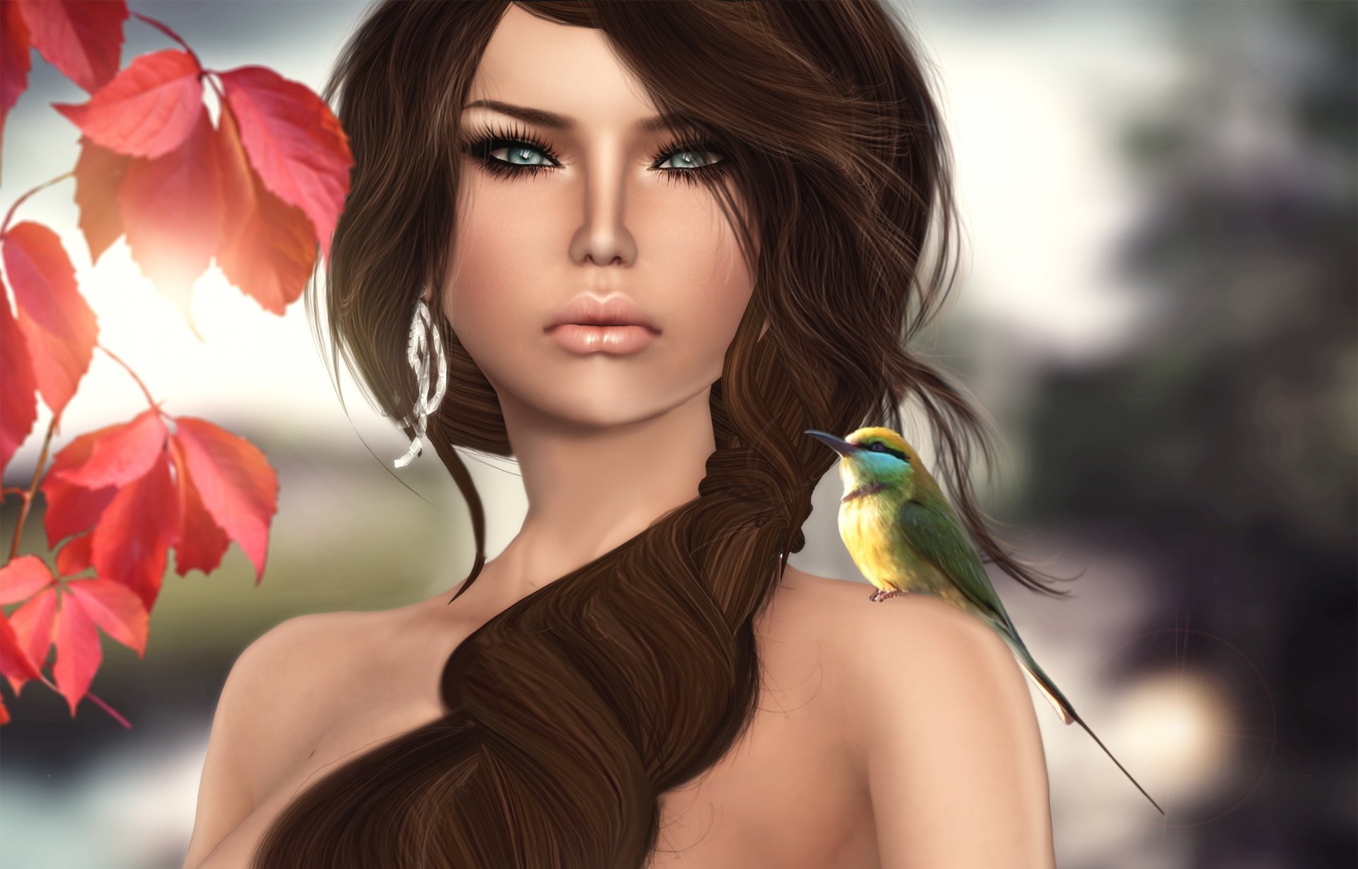 girl brunette hair poultry bee-eater