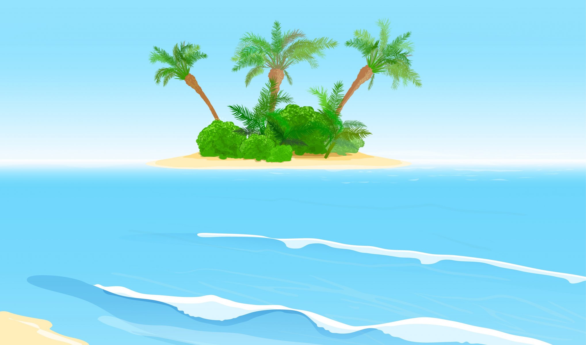 ea waves island bushes palm trees shrub