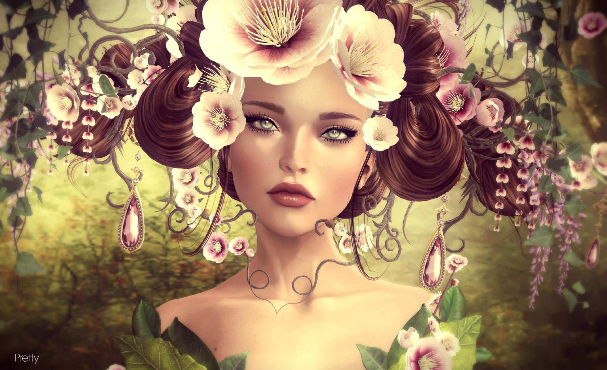 fille portrait coiffure fleurs