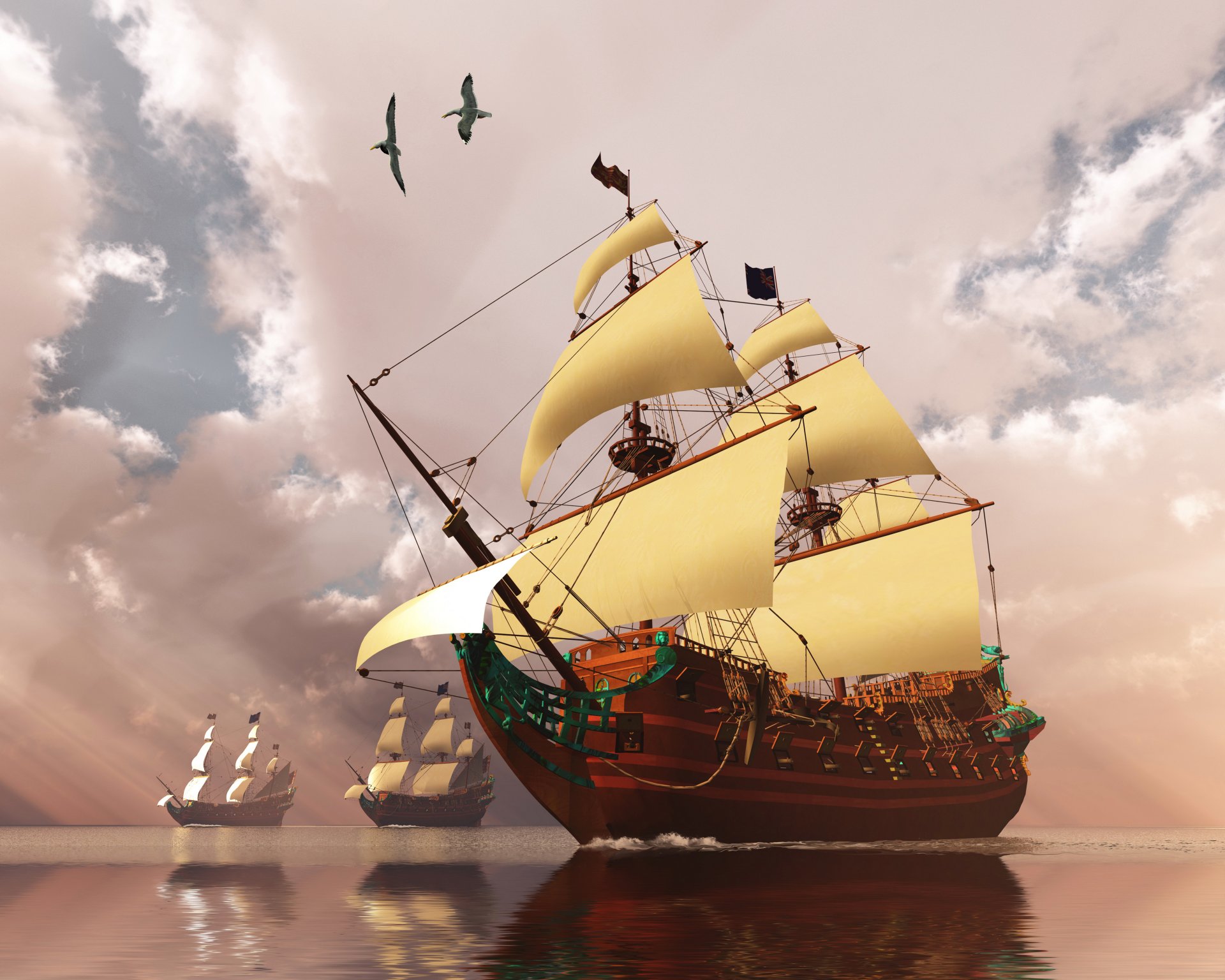 bateau voilier la mer le ciel les nuages les graphismes 3d photo