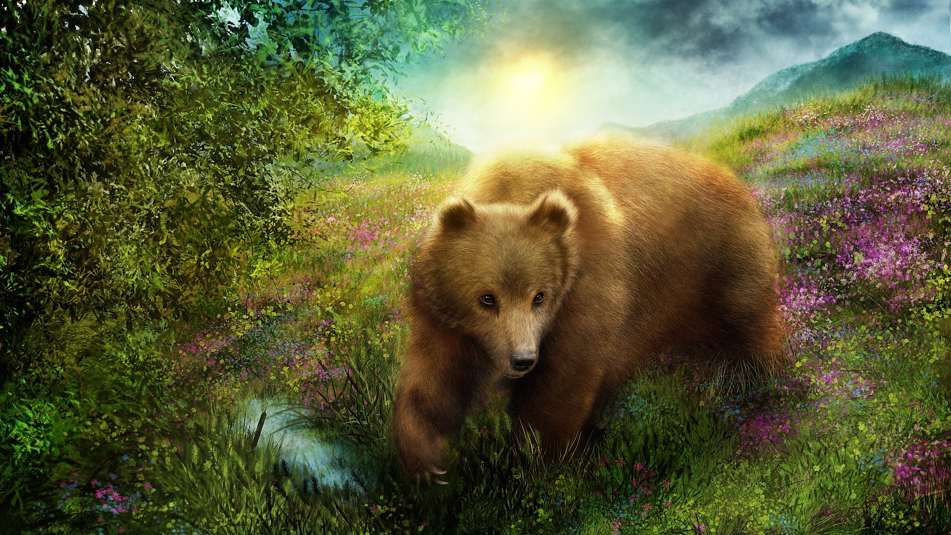 bear teddy bear grass nature rendering