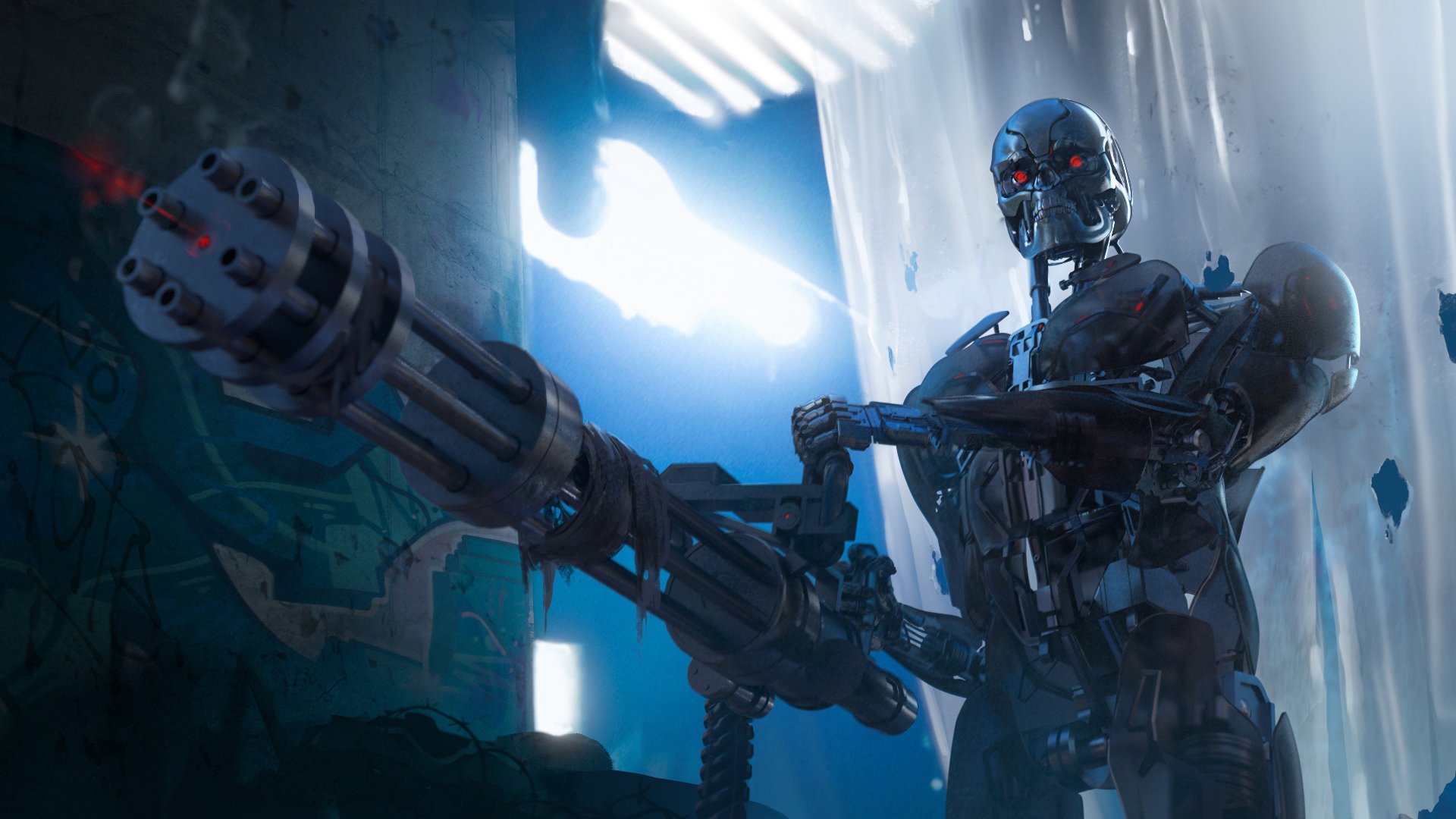 terminator le t-800 le cyborg le fantastique le minigun