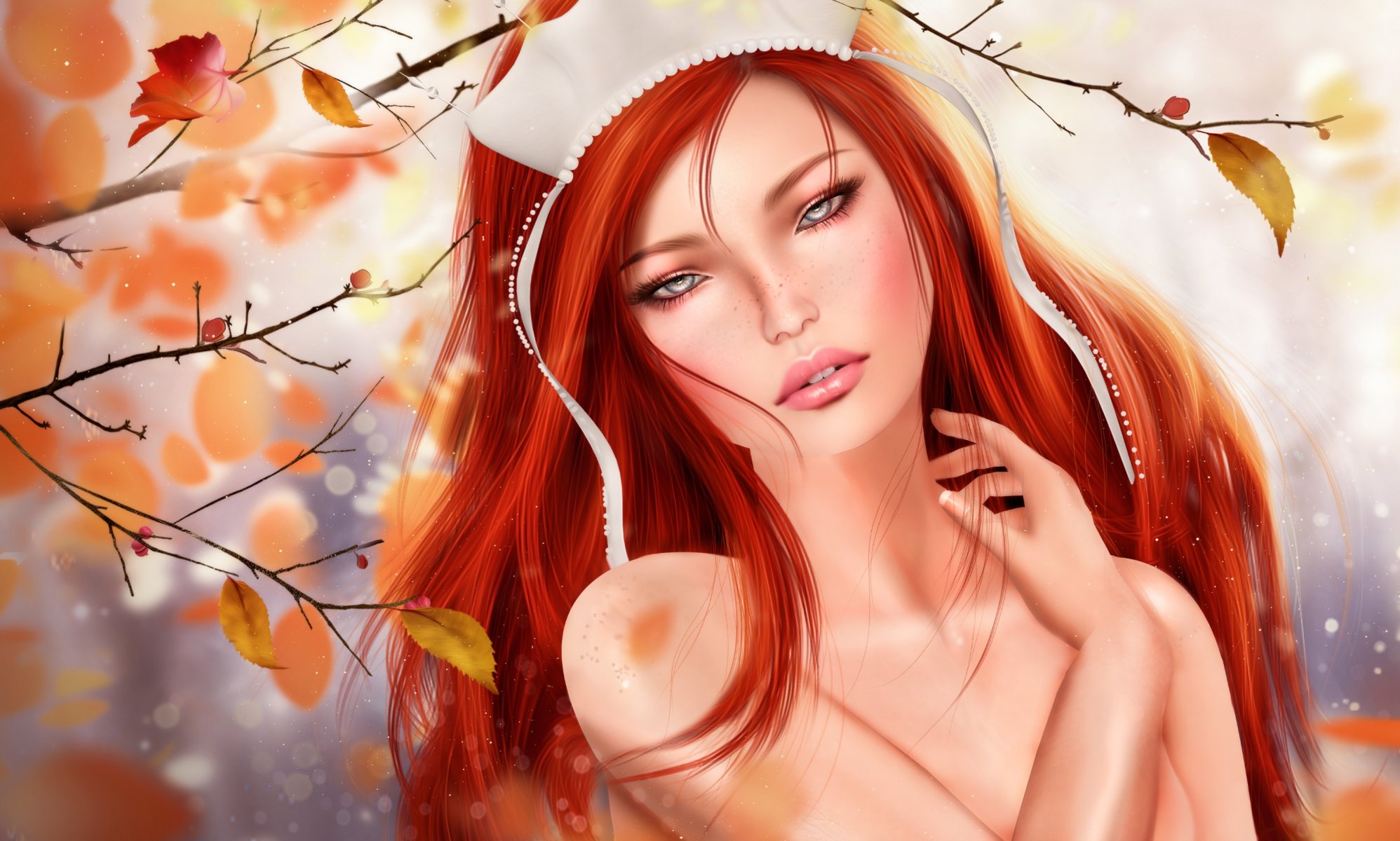 girl red autumn leave