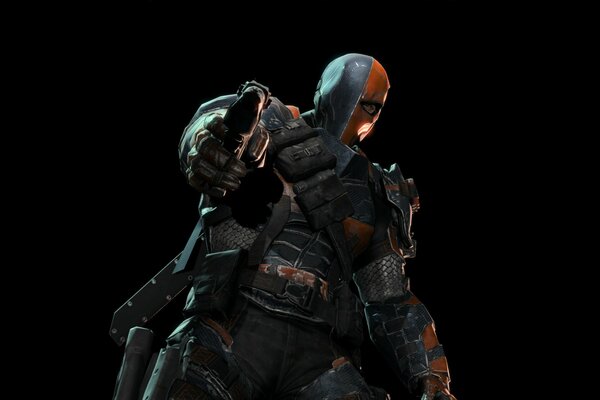 Deathstroke ciblent des fusils de chasse sur fond noir