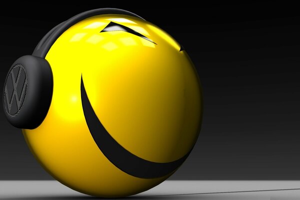 Smiley face in 3d image with headphones