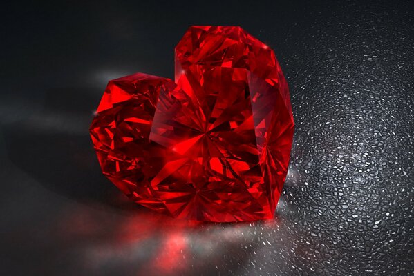 A large scarlet diamond in the shape of a heart