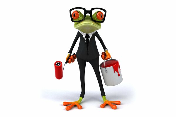 Frog in a suit with paint and roller