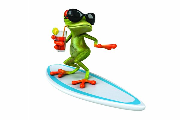 Grenouille à lunettes sur le surf en 3D