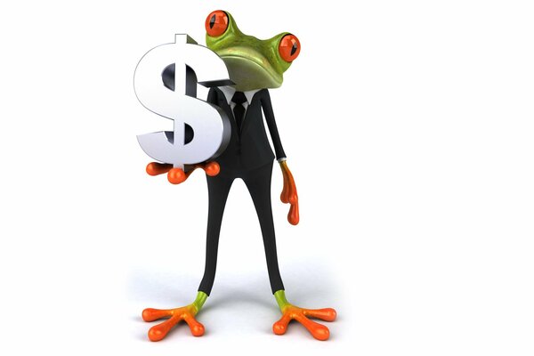 La grenouille dans le costume avec le dollar