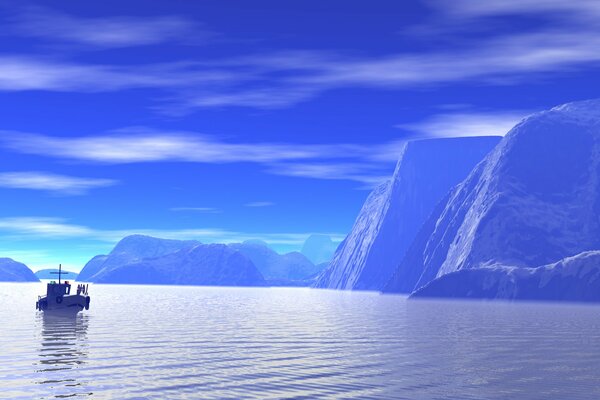 Glacier on the sea among the rocks