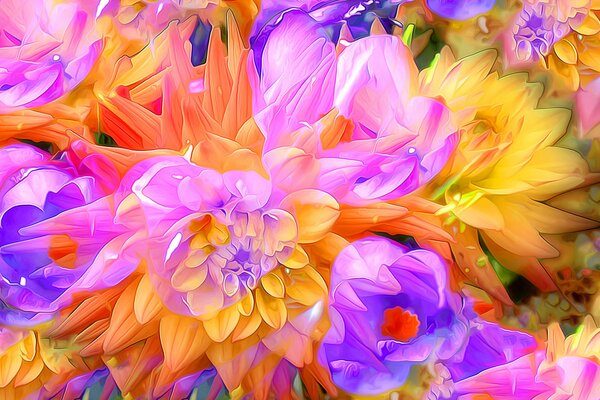 Flowerbed of flowers with petals of different colors