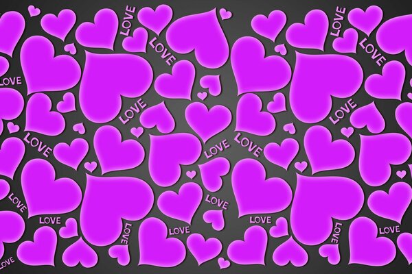 Cuori viola e lettere d amore su sfondo scuro