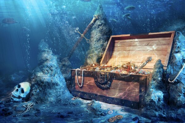 Treasure chest at the bottom of the ocean