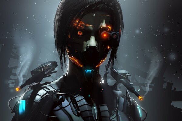 Cyborg girl with red eyes