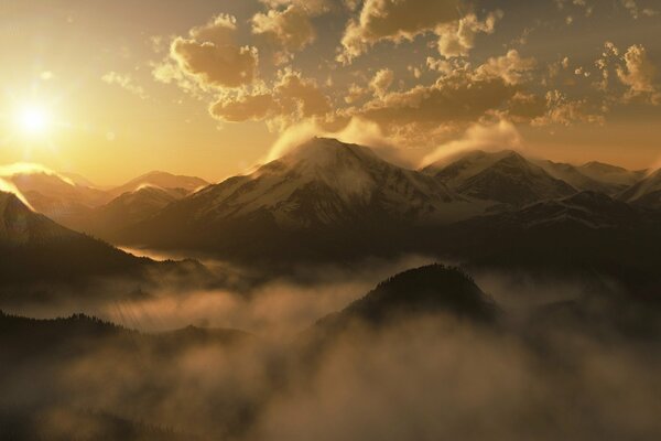 Morning sunrise in the mountains